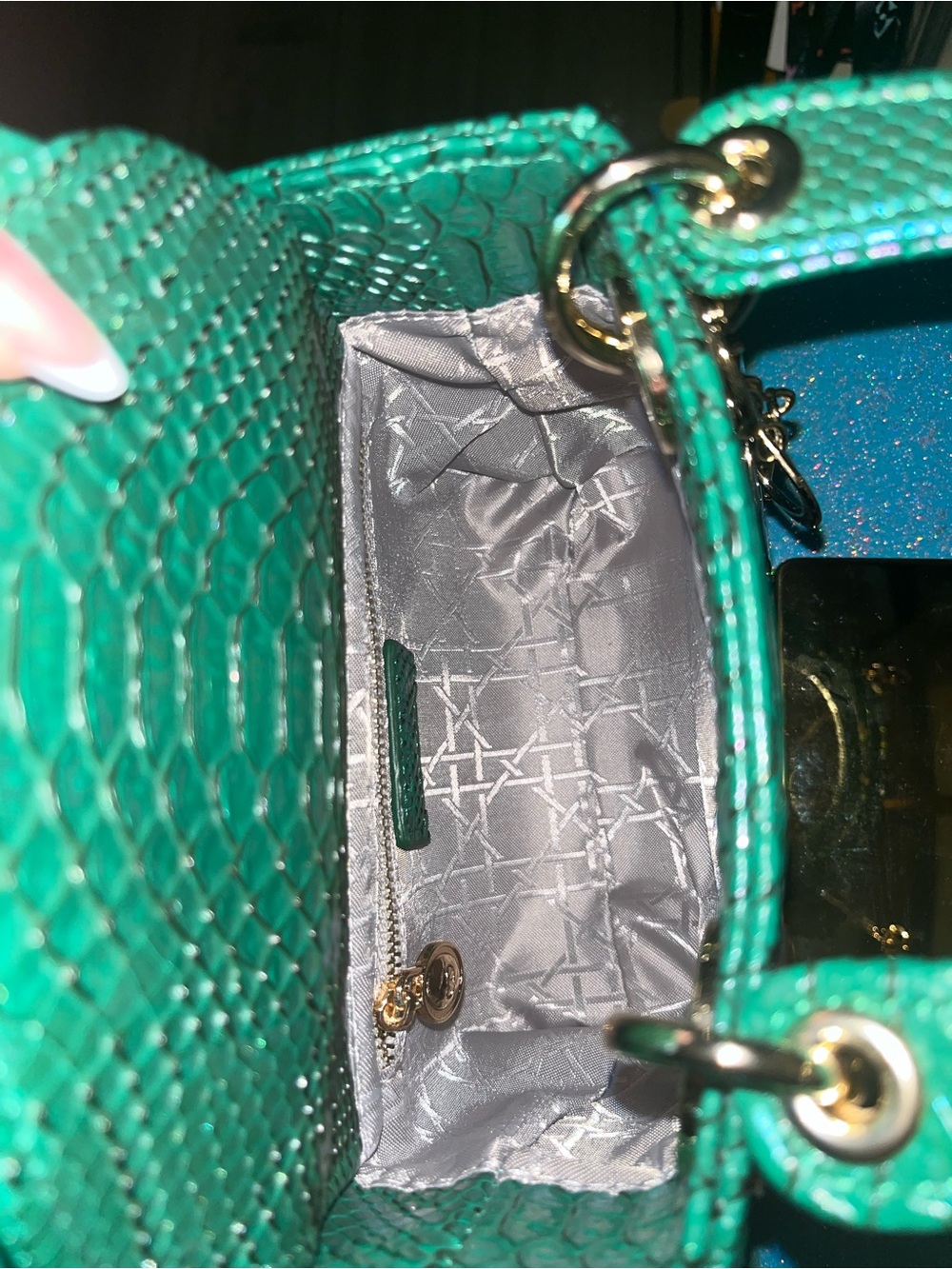 Green iridescent Snakeskin embossed Women's Shoulder Bag